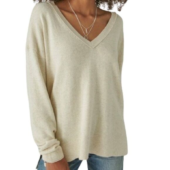 Lucky Brand Sweaters - Lucky Brand V Neck Sweater Size S Beige Drop shoulder